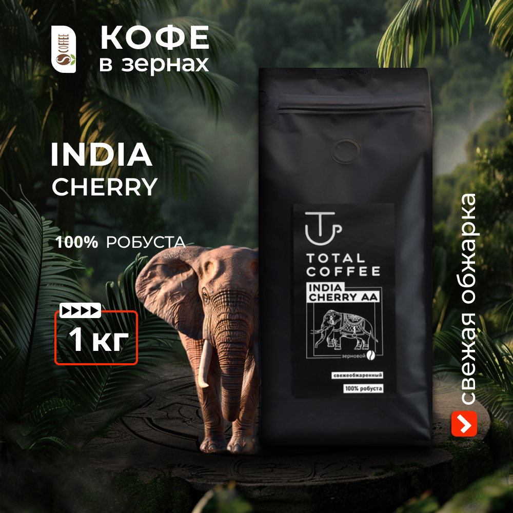 slon1kgkv 320069 Кофе в зернах Total Coffee INDIA CHERRY AA, 1 кг. (кофе свежей обжарки) — изображение 1